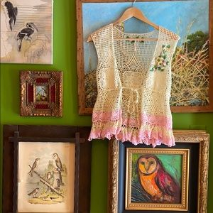 Free people crochet bird embroidery vest in small